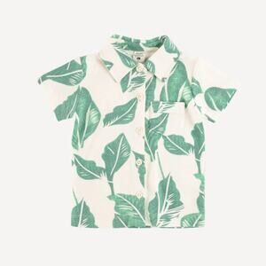 Kate Quinn Jade Leaf Short Sleeve Vintage Collar Button Down Top Size 3T Organic